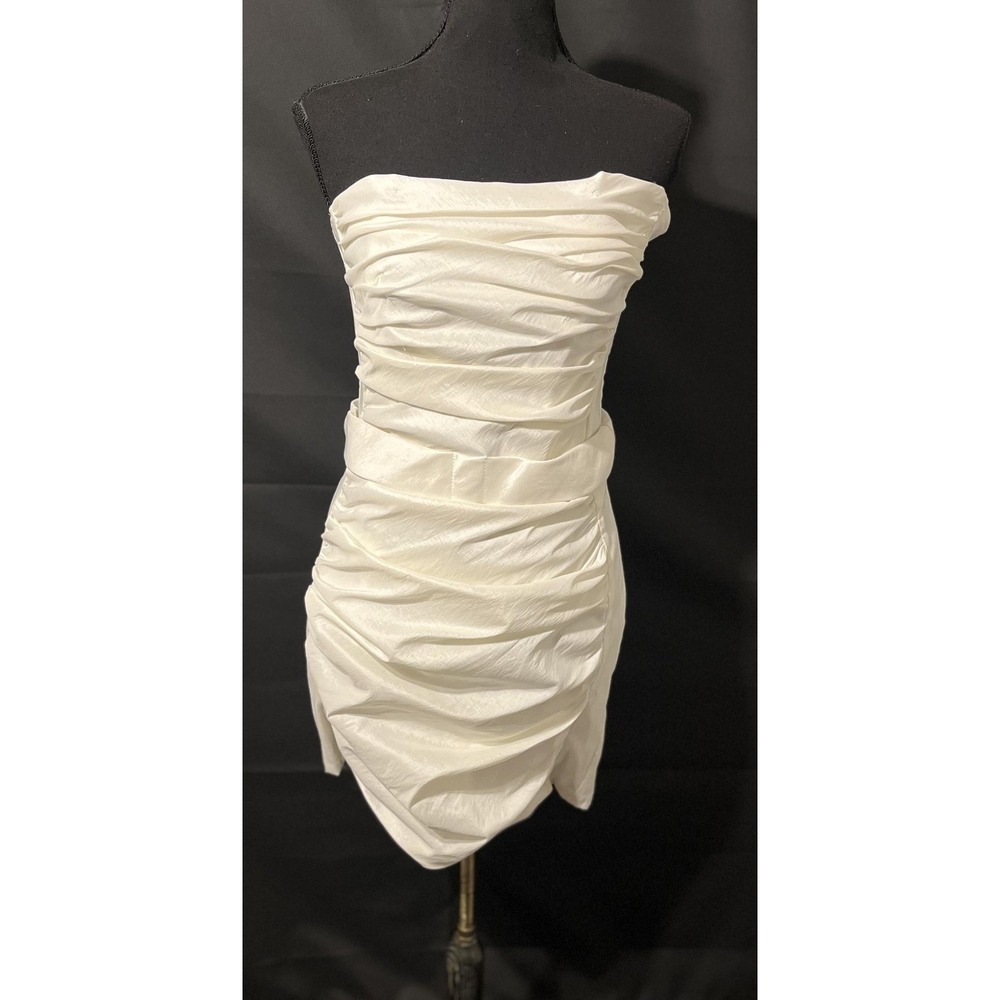 Vintage Jessica McClintock Gunne Sax Dress Womens 9 White Ruched Strapless‎ 90s